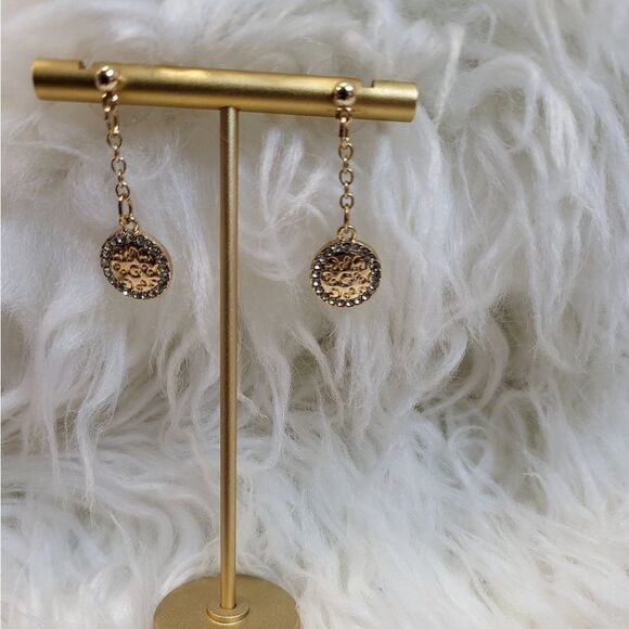 Guess gold circle drop logo with rhinestones post earrings - Picture 1 of 2